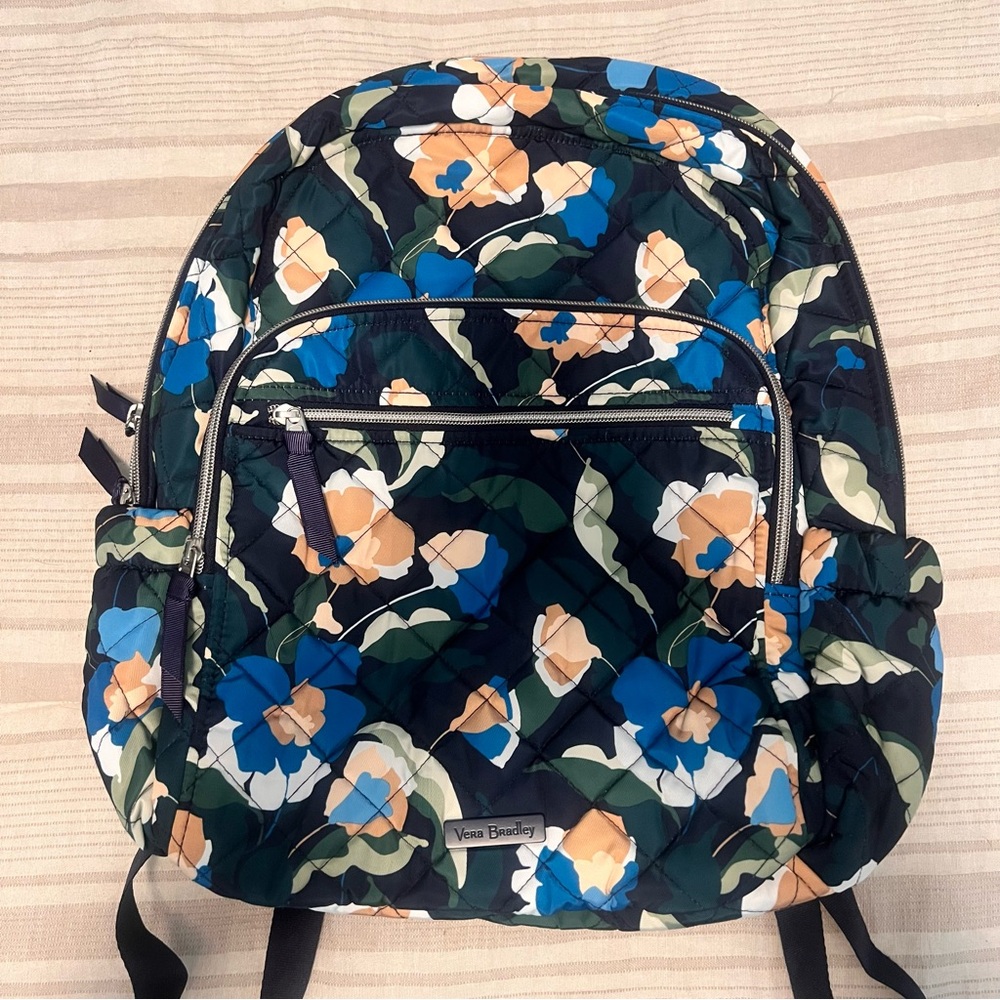 Vera Bradley Campus Backpack Performance Twill Immersed Blooms Travel Blue Green